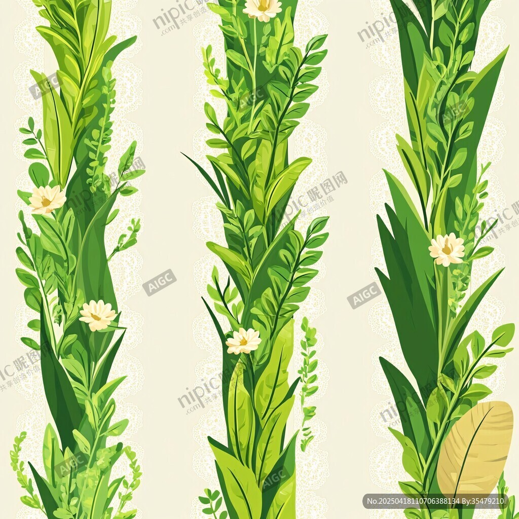 清新绿植花卉垂直图案
