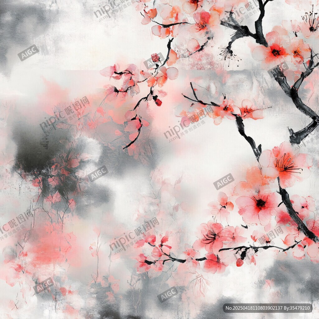 水墨桃花图