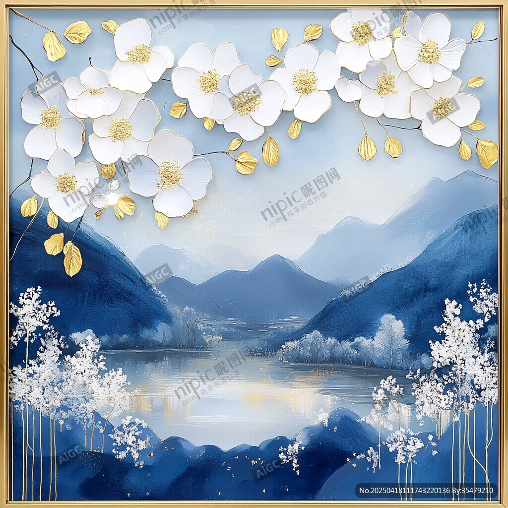 蓝白山水间的繁花景致