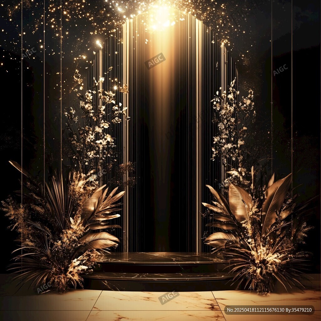 梦幻金色花卉婚礼拱门场景
