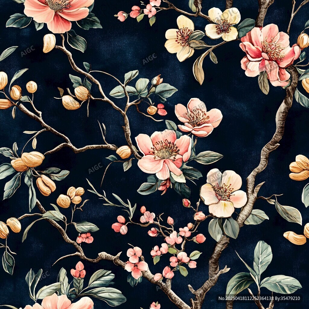 深色底花卉枝叶精美图案