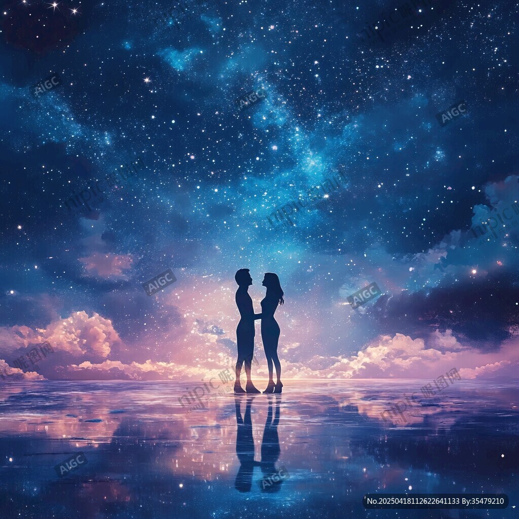 星空下的恋人剪影