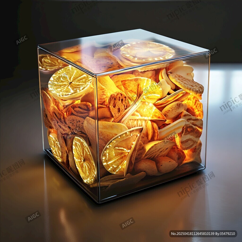 透明盒中缤纷干果皮展示
