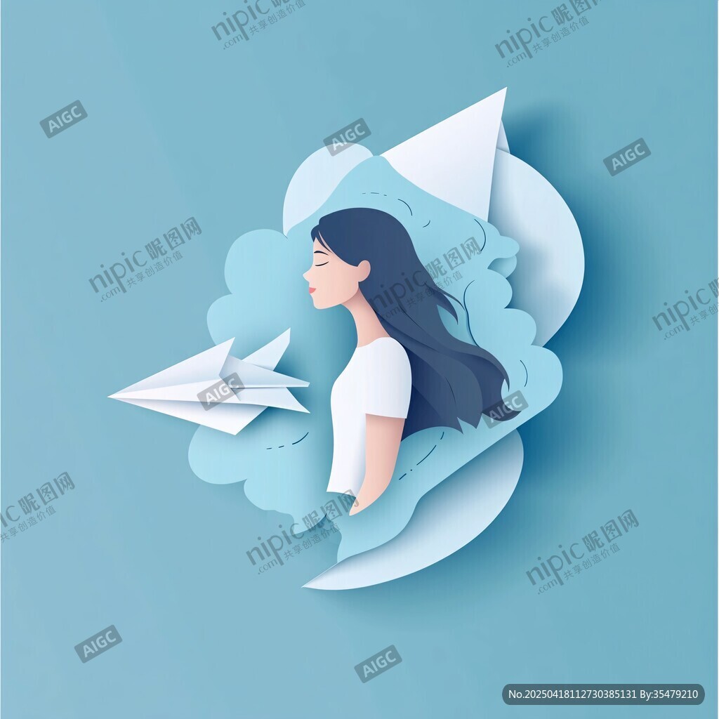 纸艺少女与纸飞机的梦幻画面