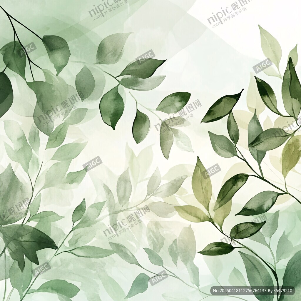 清新绿叶水彩背景图