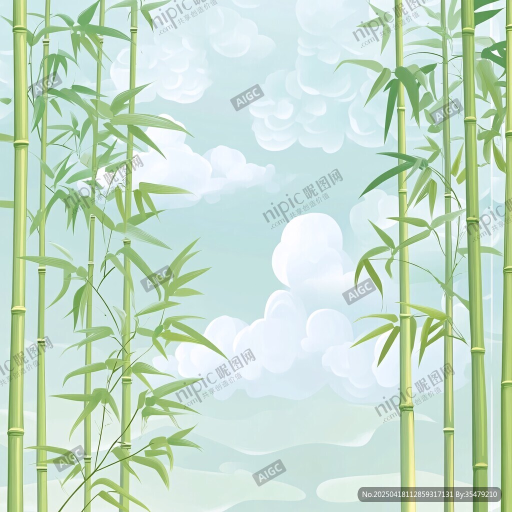 竹林云端清新风景插画