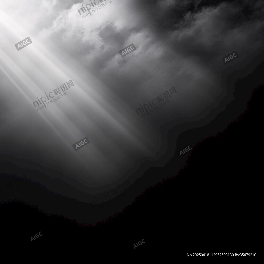 黑白光影下的穿透云层之光