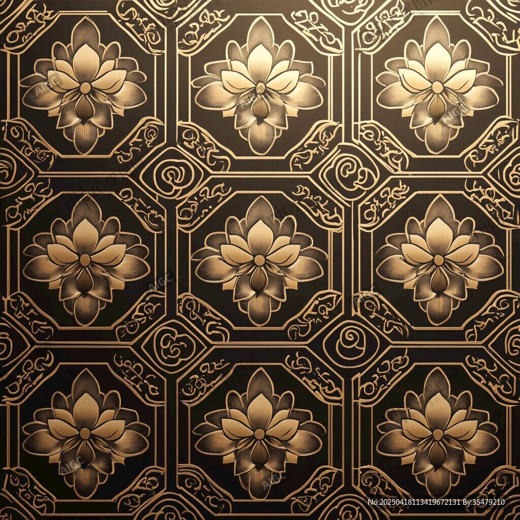 黑金中式莲花花纹图案