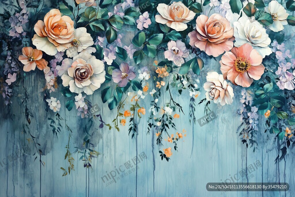 梦幻花卉垂挂壁画
