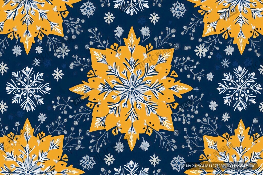 蓝色背景的雪花花卉图案