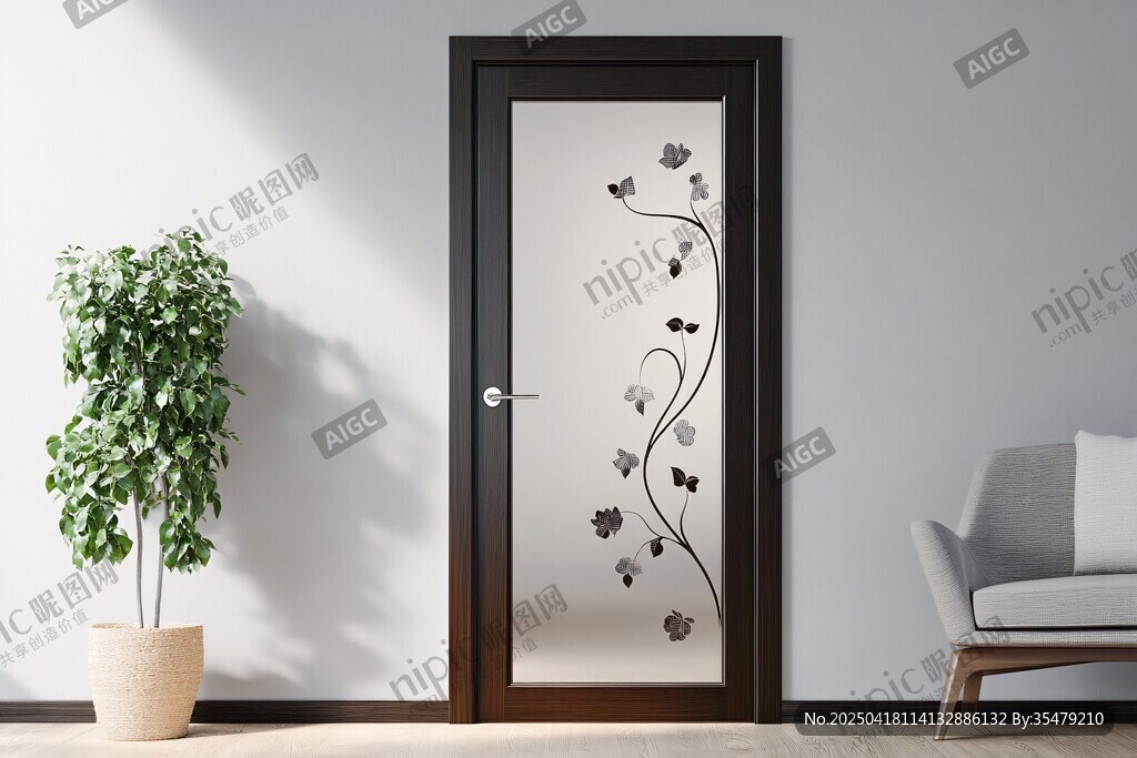 简约花纹玻璃门室内场景