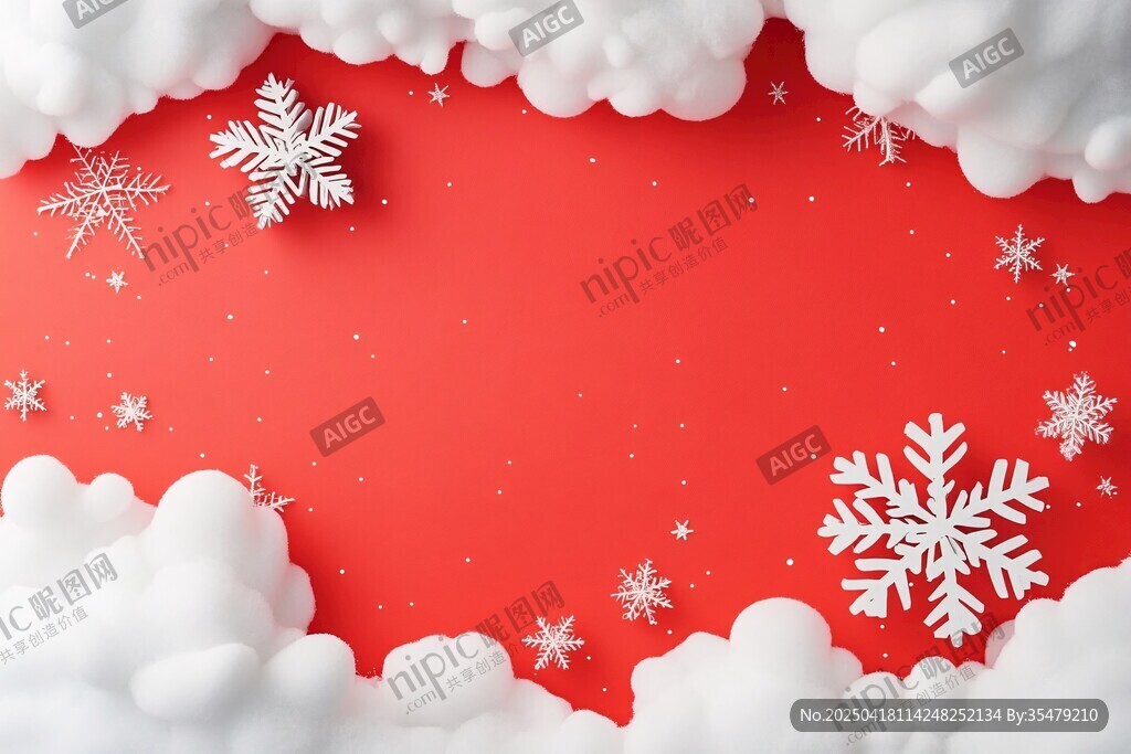 红色背景的雪花云朵场景