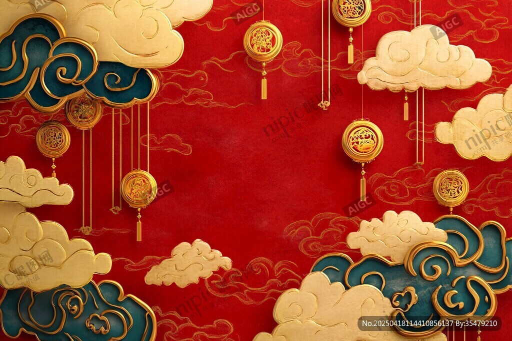 喜庆中式云纹福牌背景图