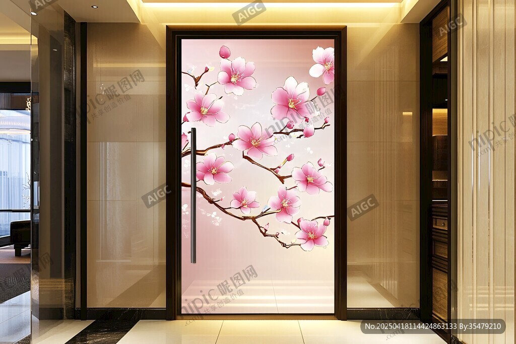 粉色桃花玄关装饰画