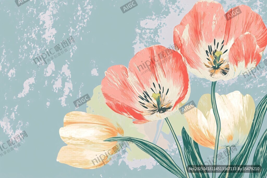 清新手绘风郁金香花卉图