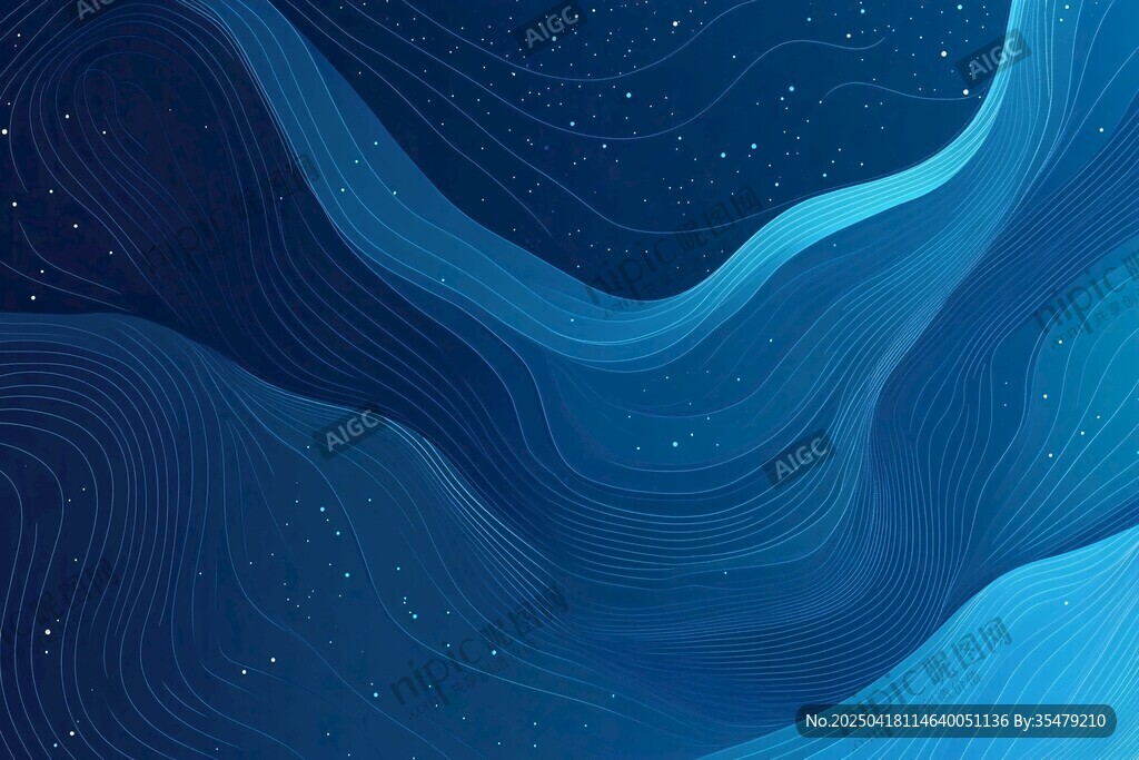 蓝色梦幻波浪星空背景图