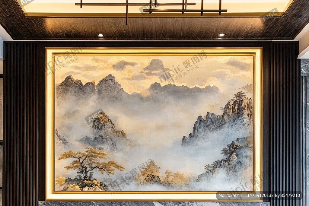 中式客厅的山水艺术挂画