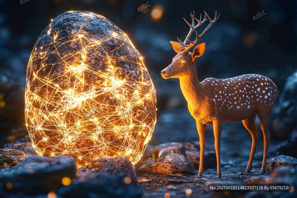 发光蛋旁的梦幻小鹿