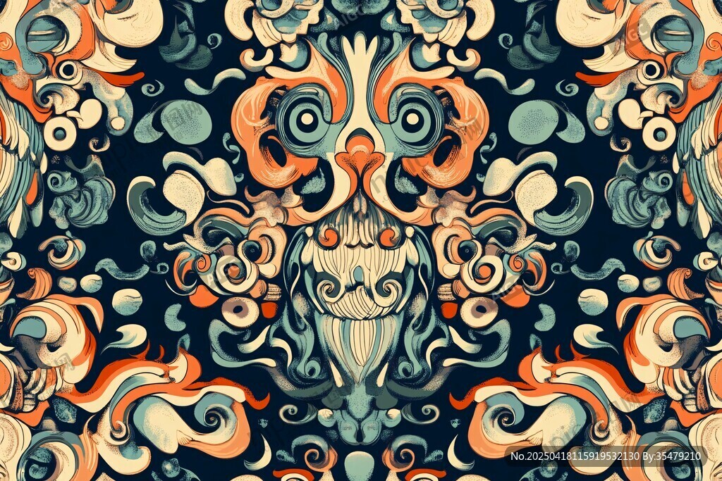 复古奇幻神兽花纹图案