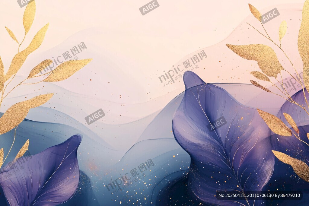 梦幻蓝紫叶片与金色枝叶