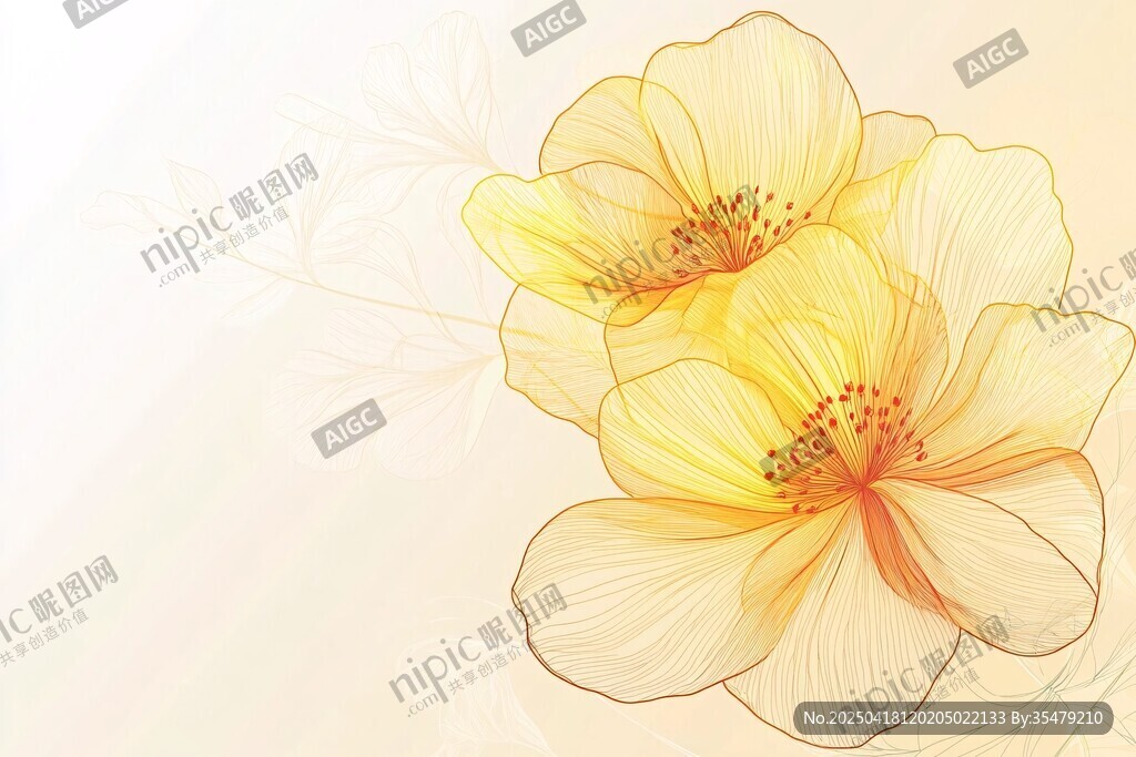 两朵淡黄花卉插画背景图
