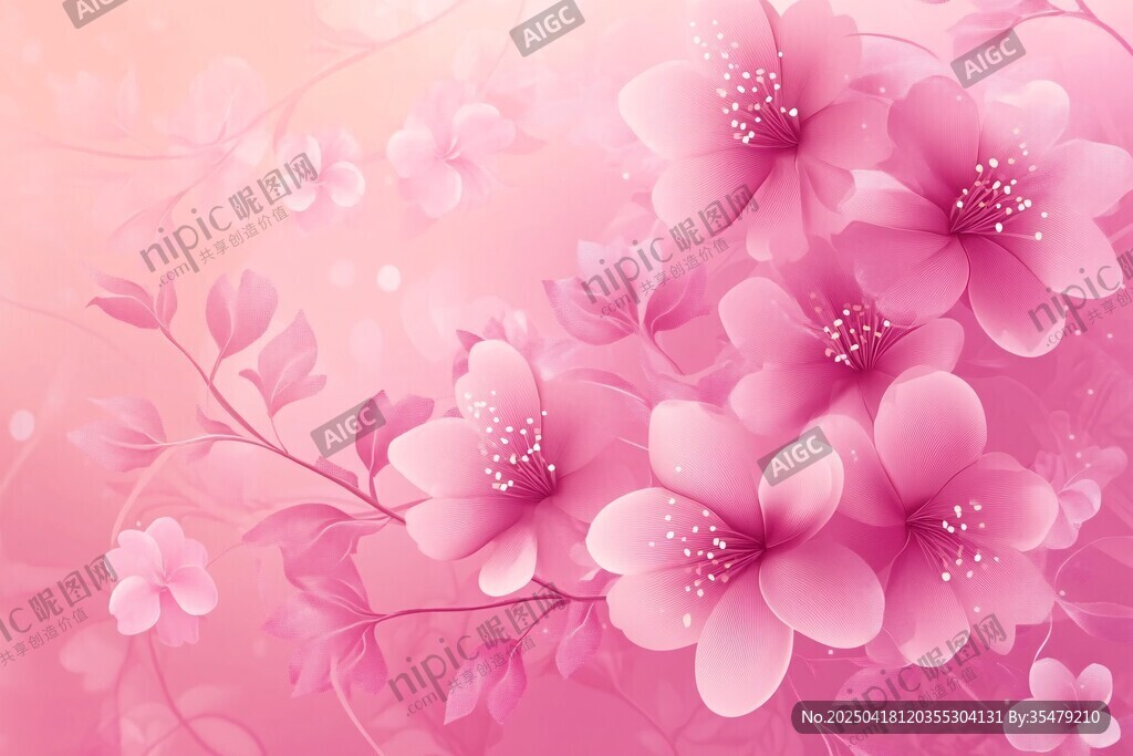 浪漫粉色樱花花卉背景图