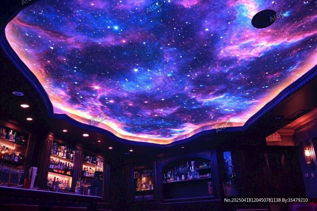 梦幻星空主题酒吧天花板