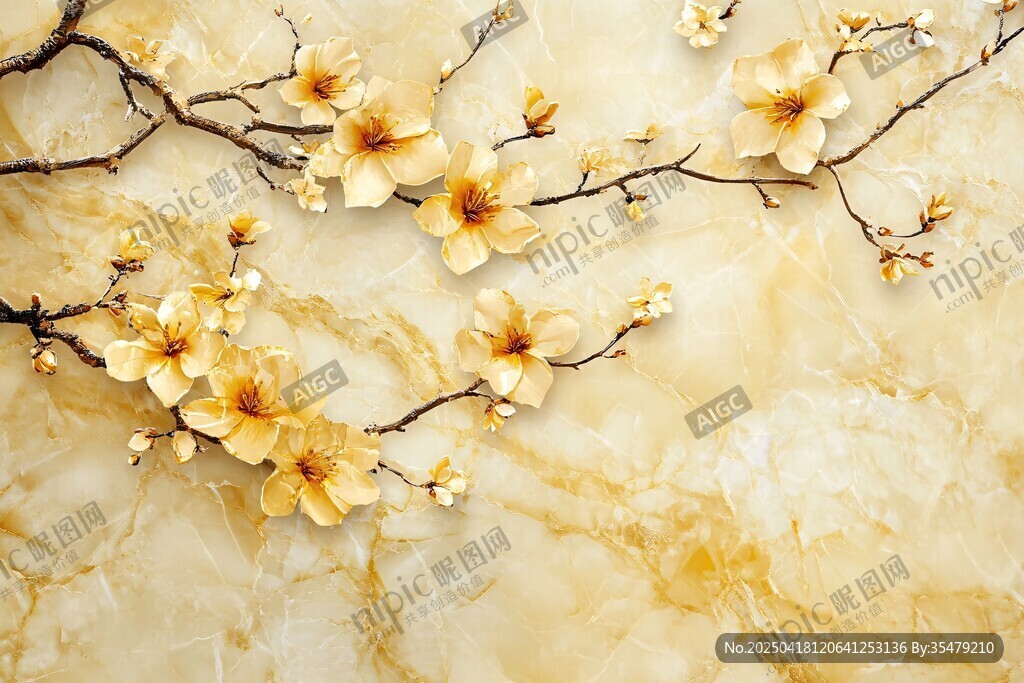 玉兰花枝 大理石背景美饰