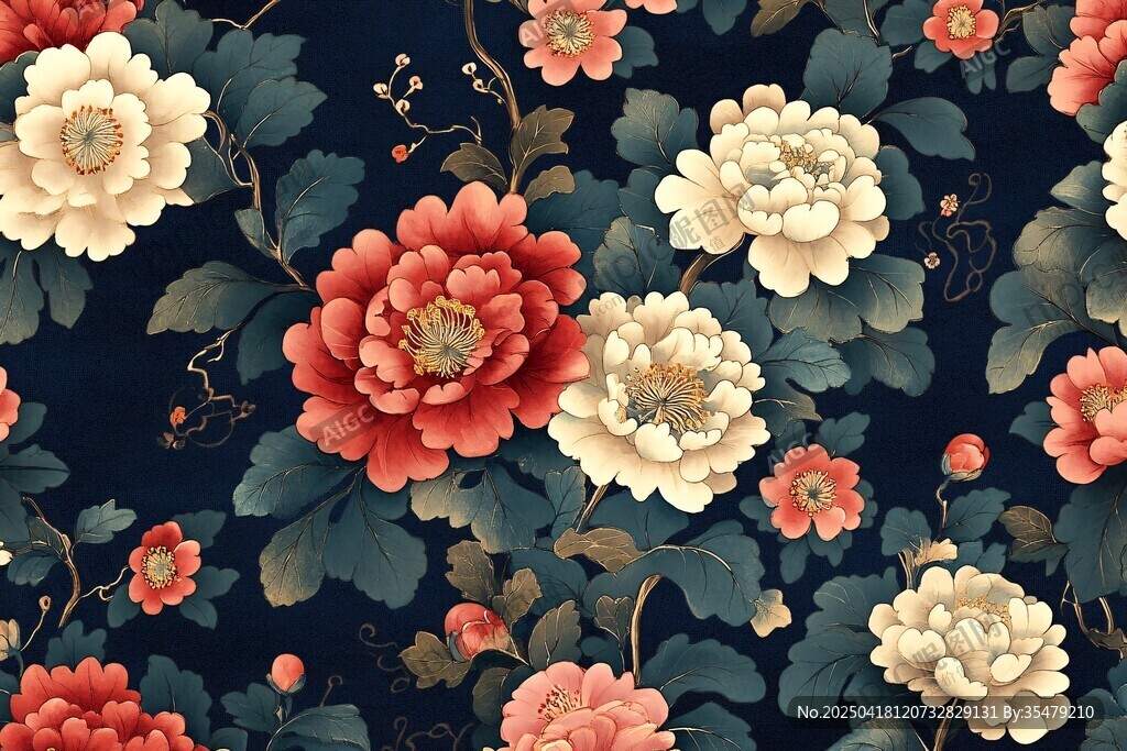 中式繁花锦簇花卉图案