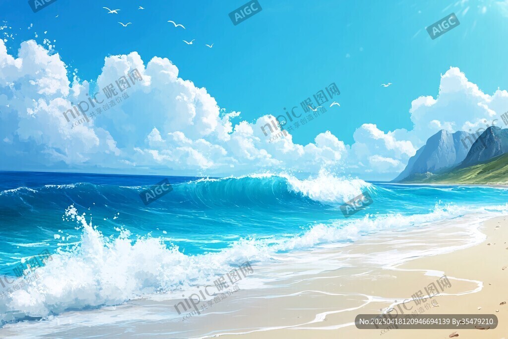 梦幻海滨风光 海浪与蓝天