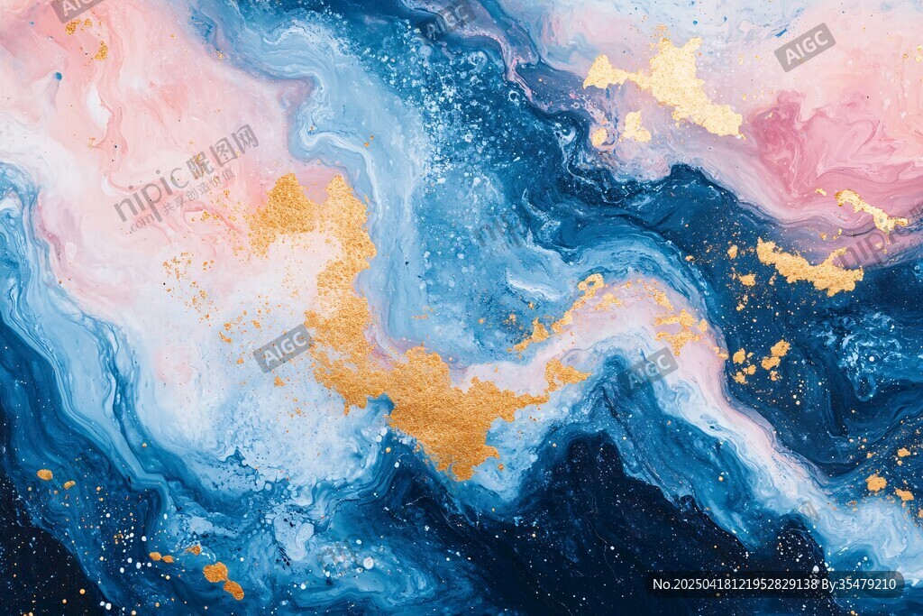 梦幻蓝粉金流体艺术画面