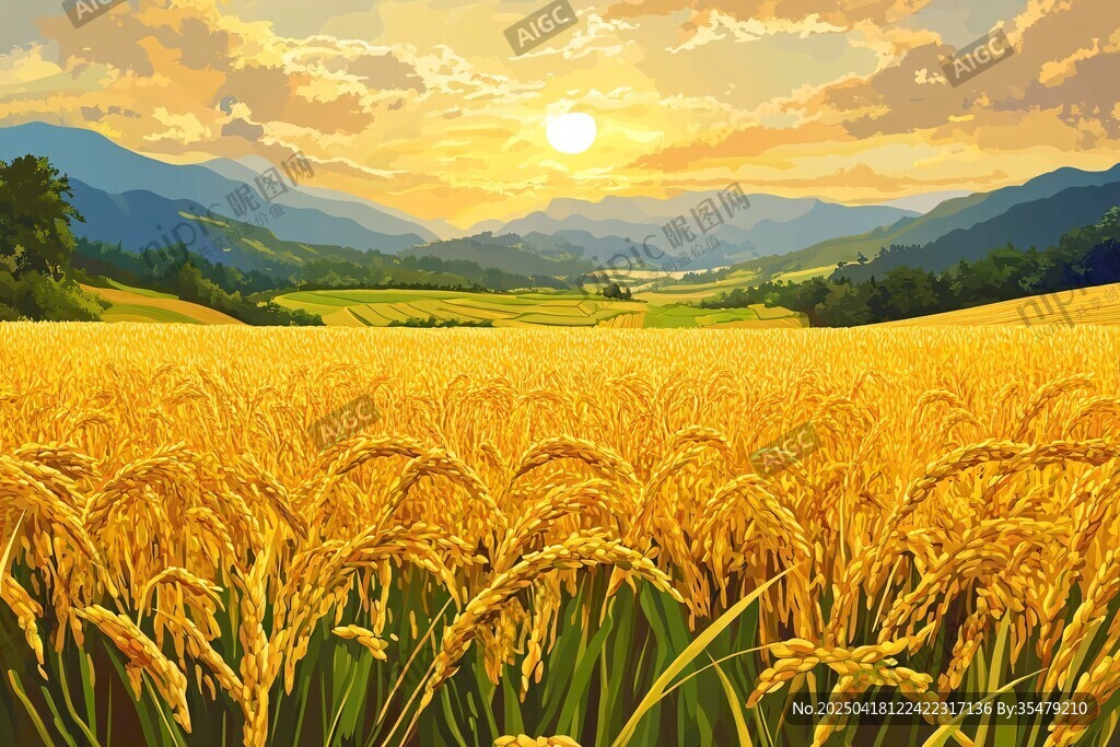 金色麦田的黄昏美景