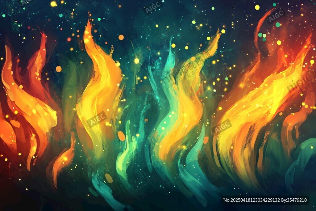 梦幻多彩火焰艺术插画