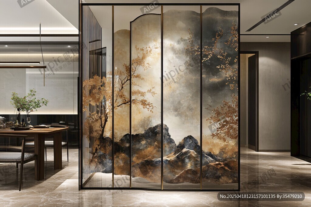 中式山水屏风的雅致空间