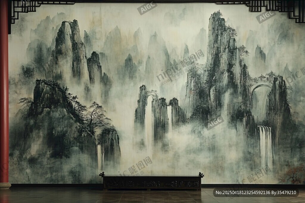 中式山水壁画 尽显典雅意境