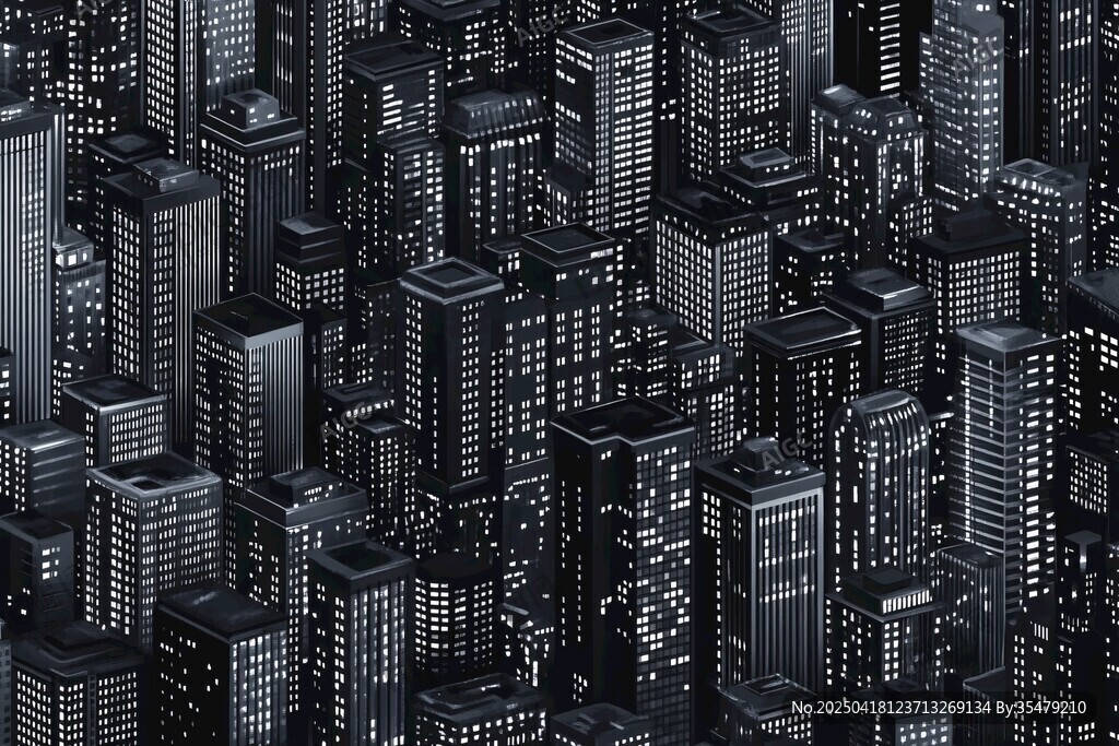 黑白都市建筑群夜景