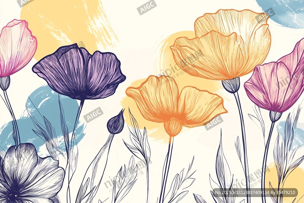 手绘多彩花卉插画背景图