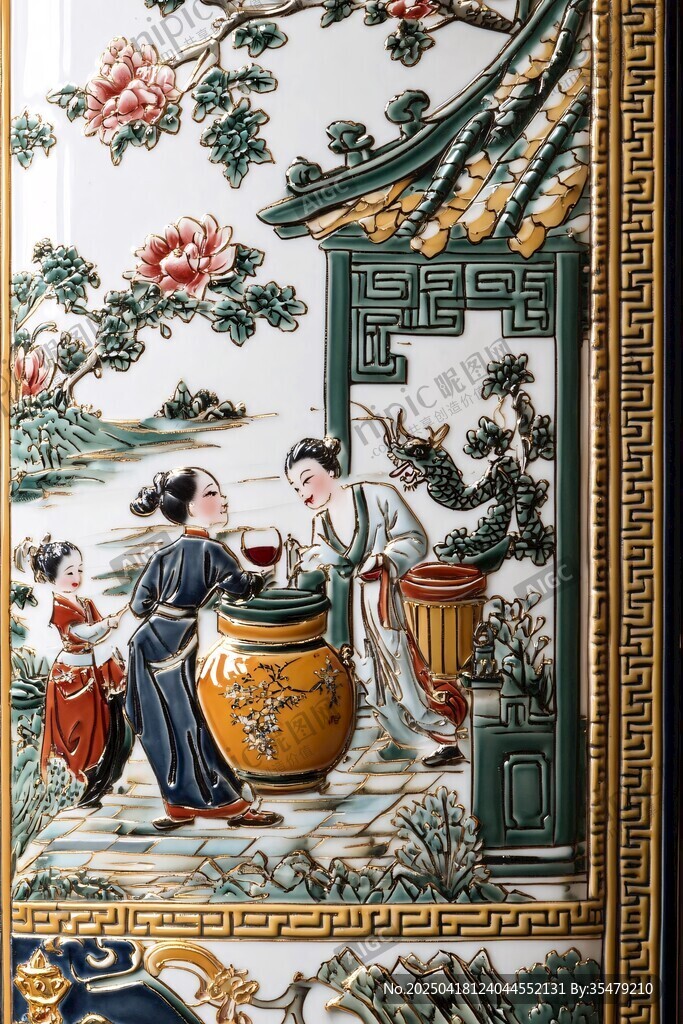 古典人物彩绘瓷板画图景