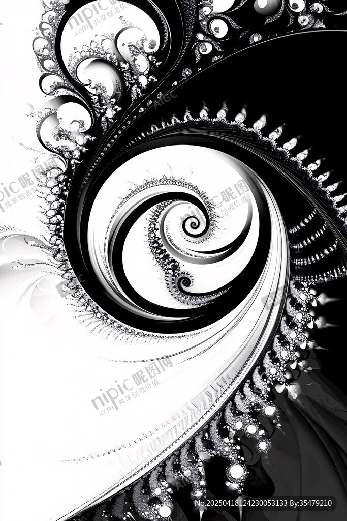黑白螺旋分形艺术图案