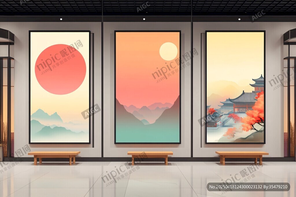 三幅中式挂画装点雅致空间