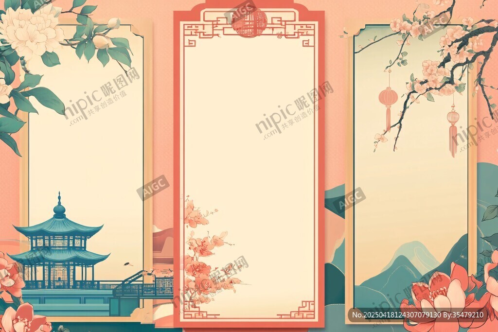 中式古风边框插画背景图