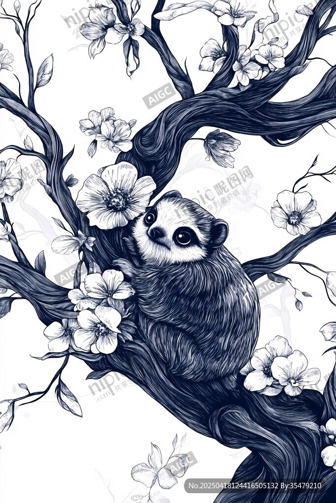 狸栖繁花树间