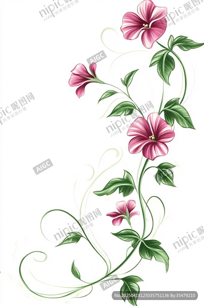 粉色牵牛花藤蔓插画