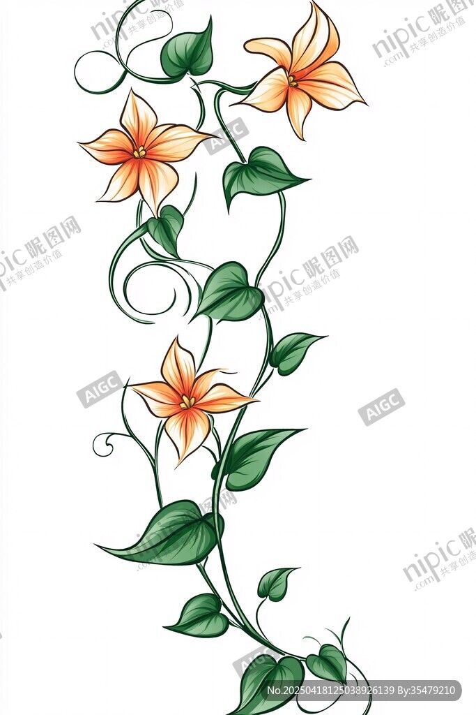 藤蔓花朵插画图案