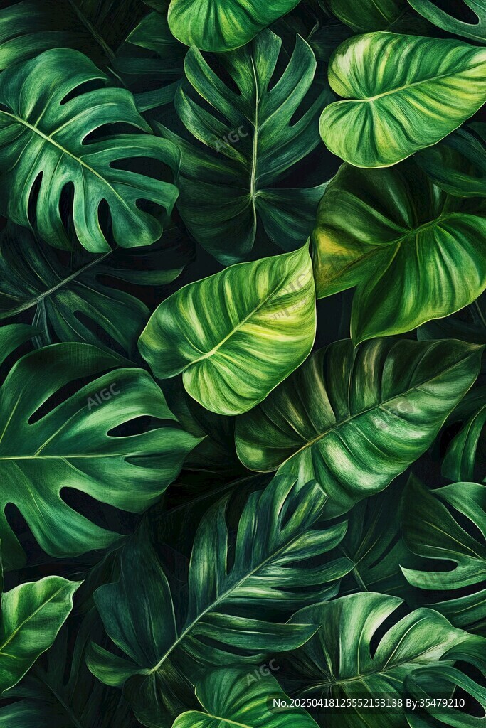 热带龟背竹叶繁茂景象