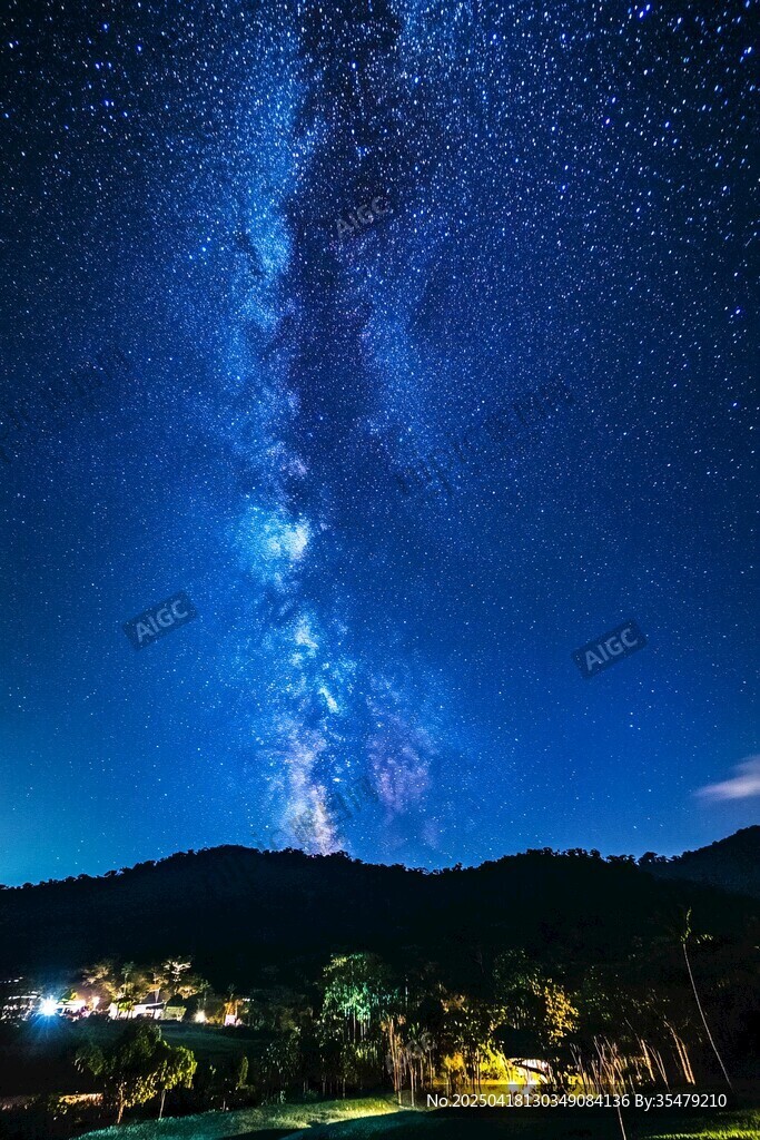 璀璨星河下的静谧山林