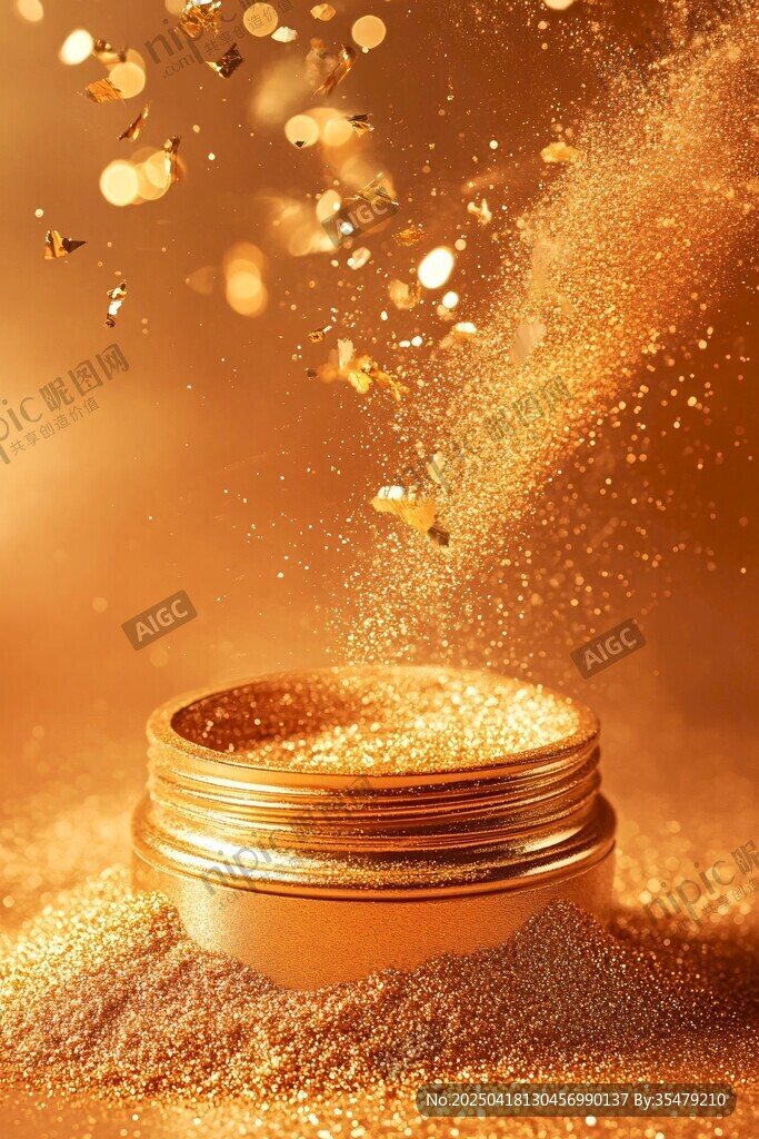 金粉洒落的奢华金色罐子