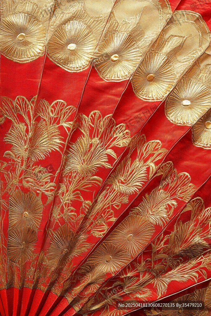 中式红金折扇细节特写