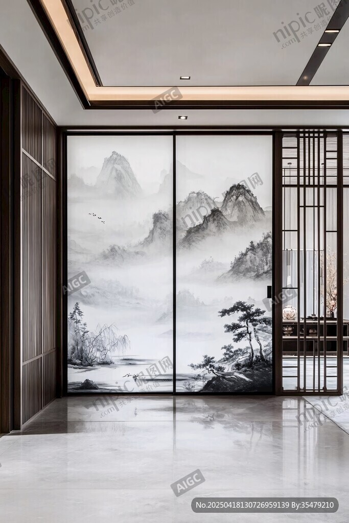 中式山水屏风的雅致空间