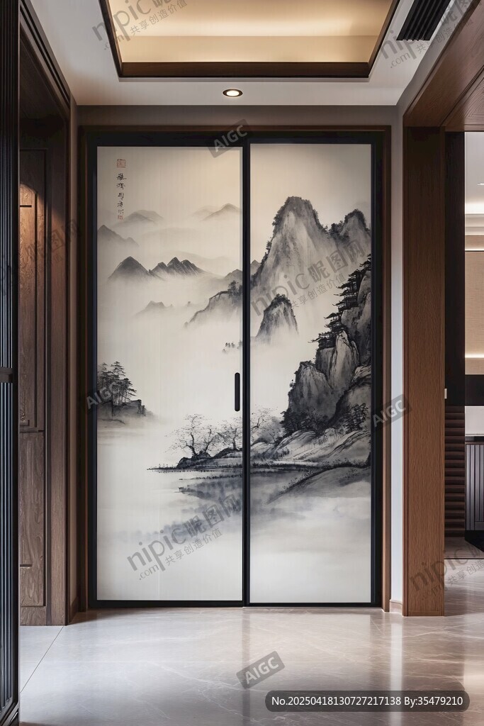 中式山水屏风玄关设计